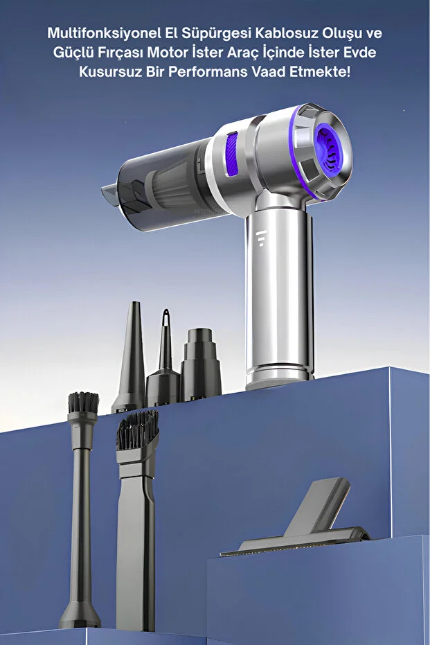 Şarjlı Araç İçi Süpürge Yüksek Emişli Taşınabilir Kablosuz Oto Vakum Temizlik Cihazı